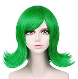 green short wig with wave